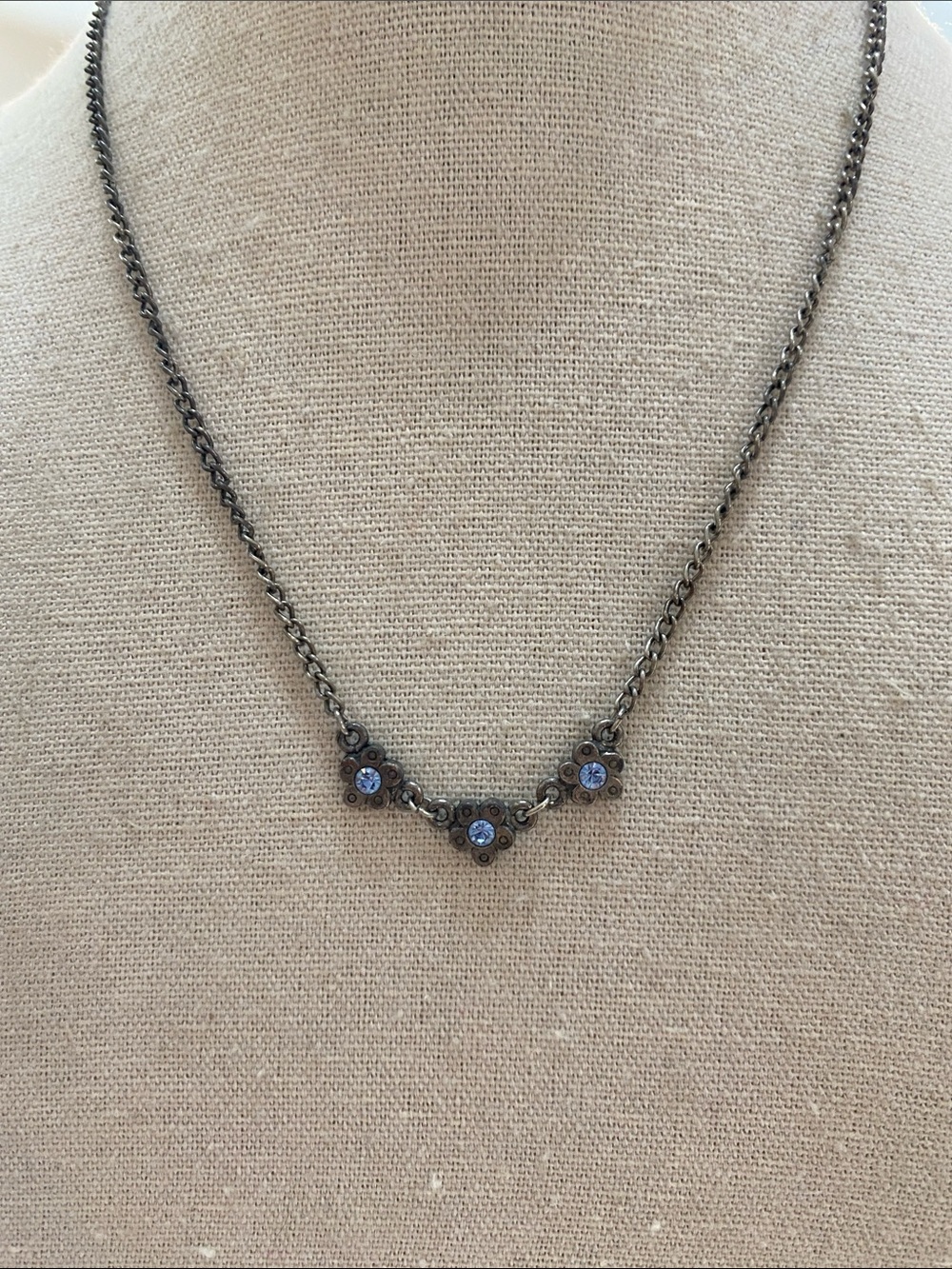 Delicate Blue Crystal Accent Necklace - Women's Jewelry